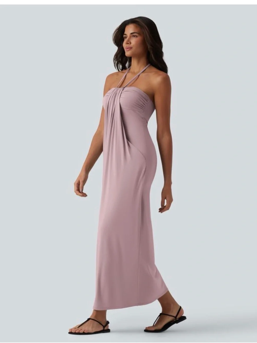 HALARA Strapless Halter Maxi Dress in Dusty Rose - Picture 3 of 11